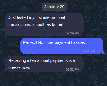 International Payments Success Screenshot